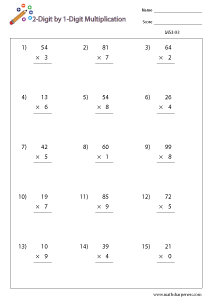 Vertical Multiplication Worksheets