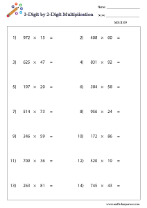 Horizontal Multiplication Worksheets