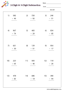 Vertical Subtraction Worksheets