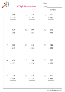 Subtraction Ending With Zero Worksheets