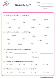 Divisibility Rules Worksheets