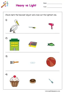 Heavy and Light Worksheets