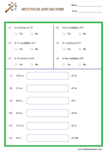 Factors and multiples Worksheets