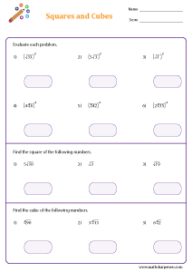 Squares and Cubes Worksheets
