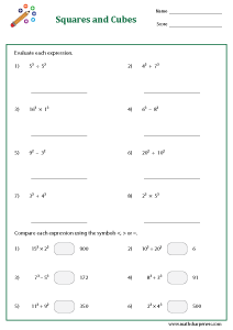 Squares and Cubes Worksheets