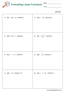 Evaluating Functions Worksheets