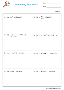 Evaluating Functions Worksheets