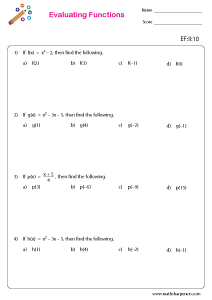 Evaluating Functions Worksheets