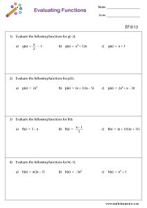 Evaluating Functions Worksheets