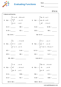 Evaluating Functions Worksheets