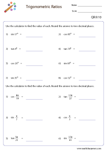 Trigonometric Ratio Worksheets