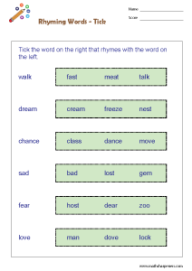 Rhyming Words Worksheets