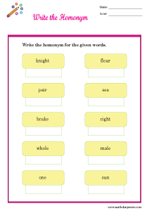 Homonyms Worksheets