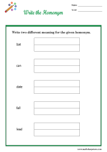 Homonyms Worksheets