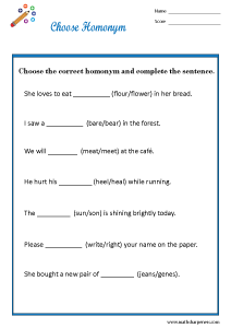 Homonyms Worksheets