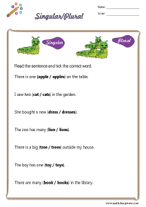 Singular and Plural Worksheets