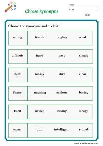 Synonyms and Antonyms Worksheets