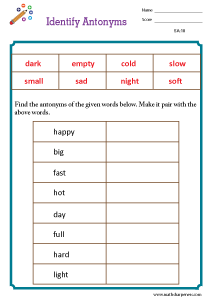 Synonyms and Antonyms Worksheets