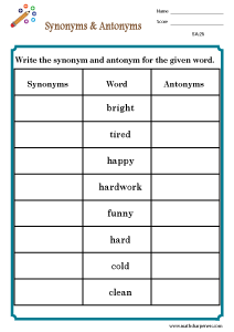 Synonyms and Antonyms Worksheets