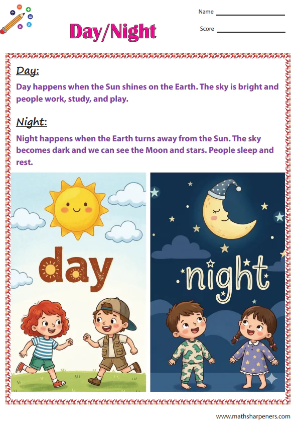 Day and Night Worksheets