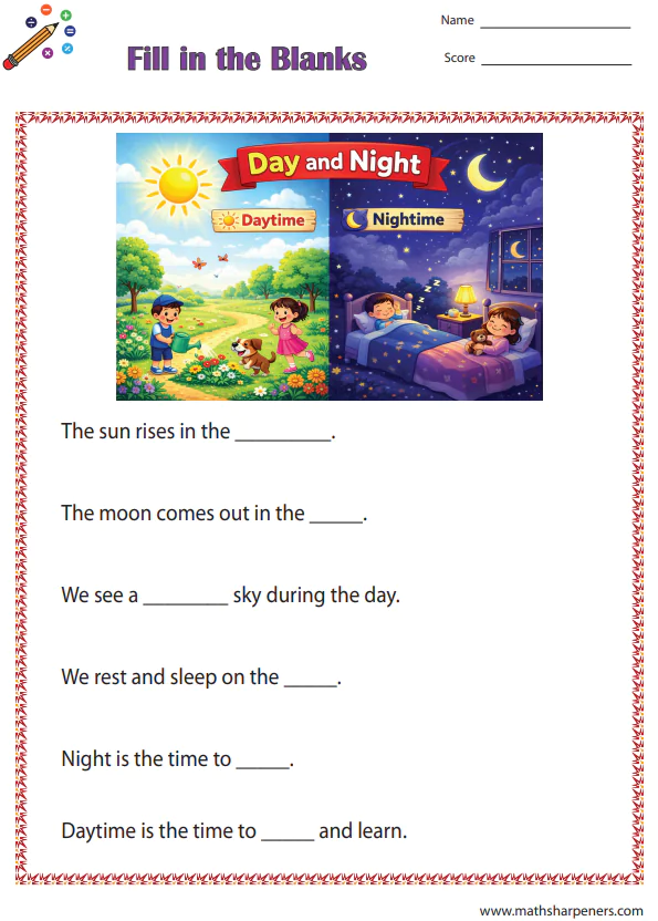 Day and Night Worksheets