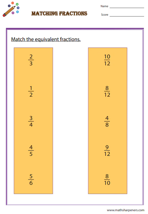 Equivalent Fractions Worksheets