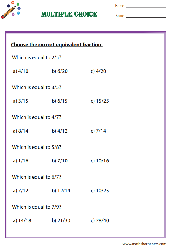 Equivalent Fractions Worksheets