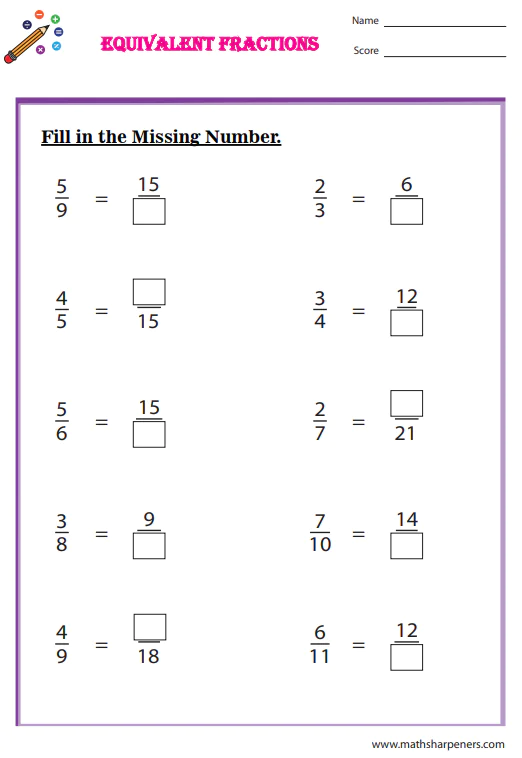 Equivalent Fractions Worksheets