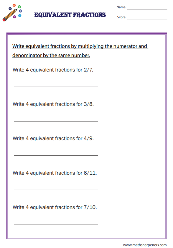 Equivalent Fractions Worksheets