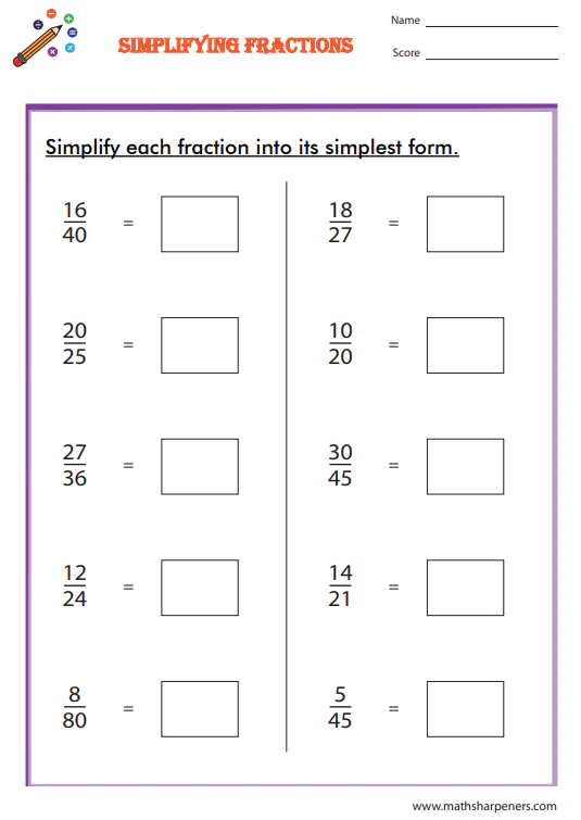Equivalent Fractions Worksheets
