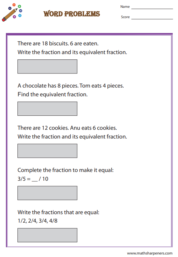 Equivalent Fractions Worksheets