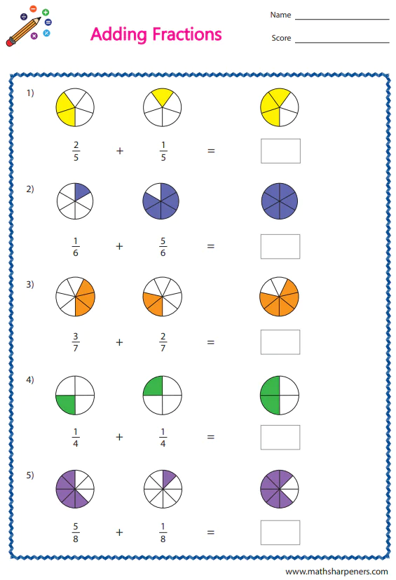 Adding Fractions Worksheets