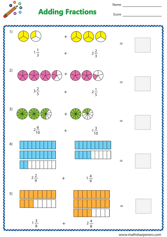 Adding Fractions Worksheets