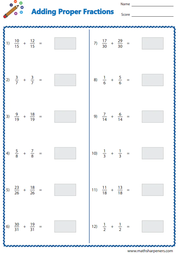 Adding Fractions Worksheets