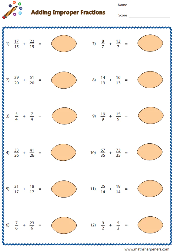 Adding Fractions Worksheets
