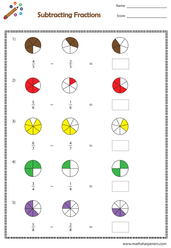 Fraction Subtraction Worksheets
