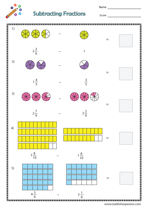 Fraction Subtraction Worksheets