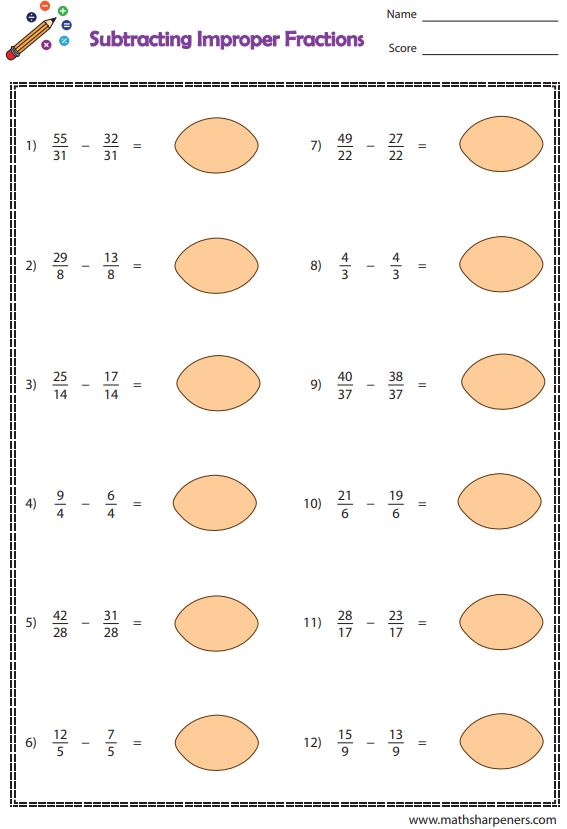 Fraction Subtraction Worksheets