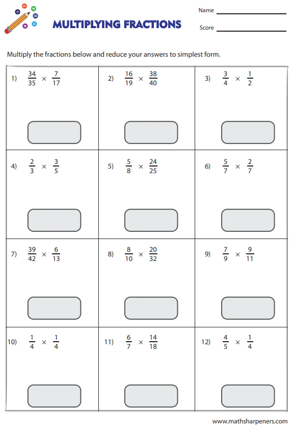 Fraction Multiplication Worksheets