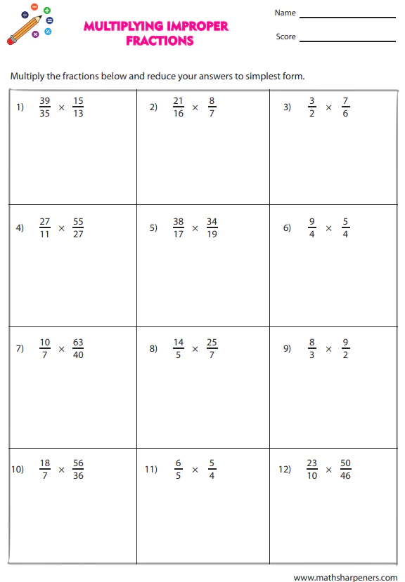 Fraction Multiplication Worksheets