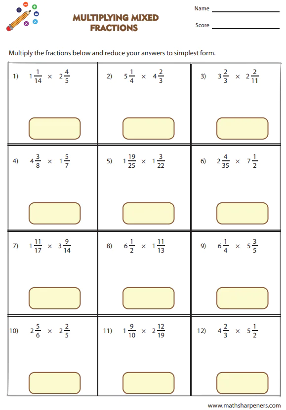 Fraction Multiplication Worksheets