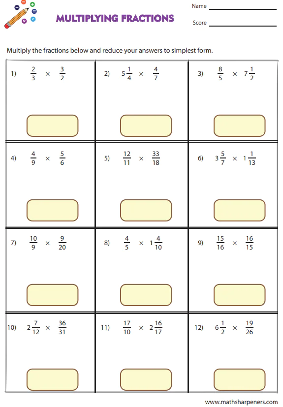 Fraction Multiplication Worksheets