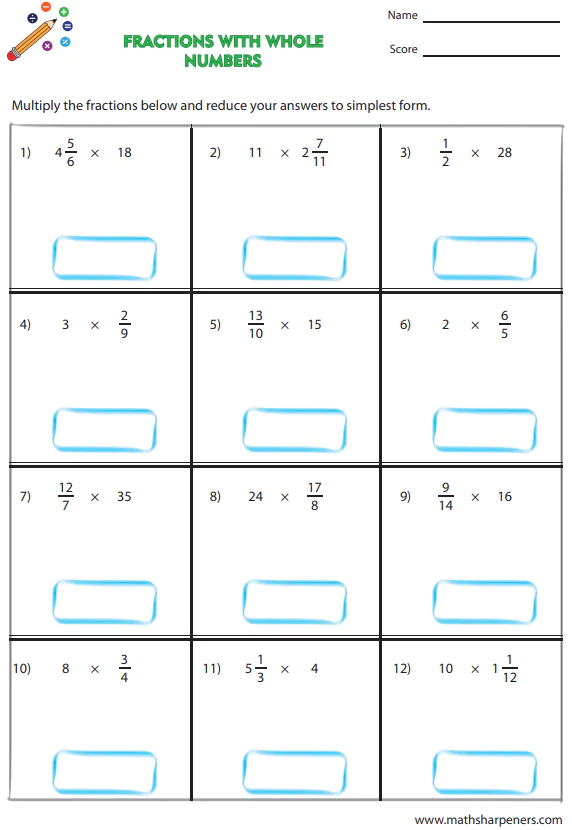 Fraction Multiplication Worksheets