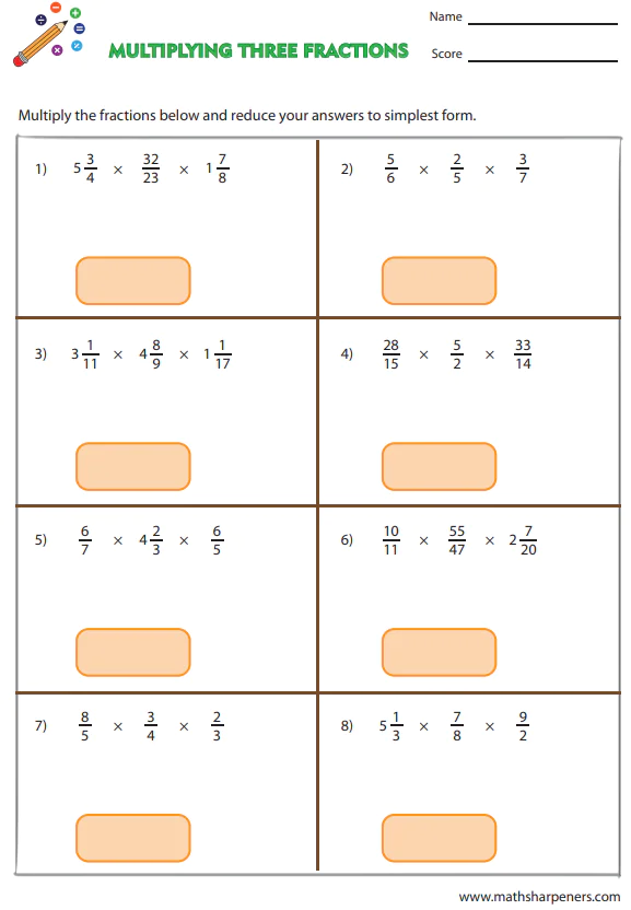 Fraction Multiplication Worksheets