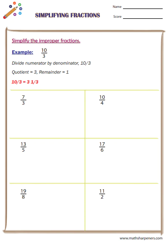 Simplifying Fractions Worksheets