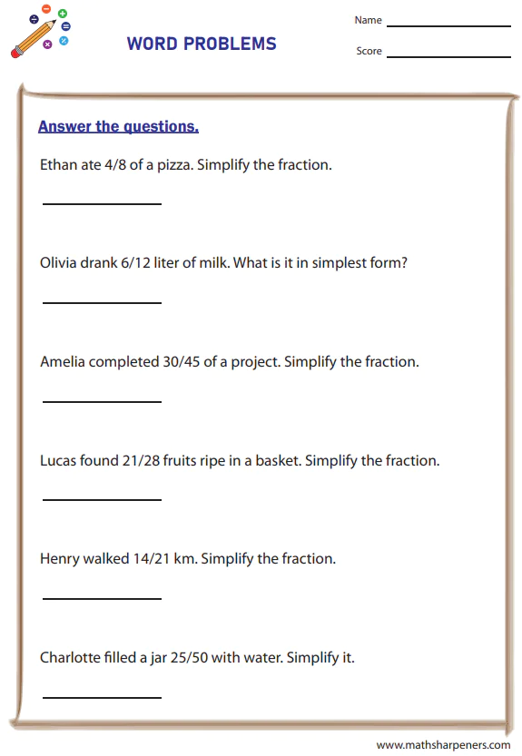 Simplifying Fractions Worksheets