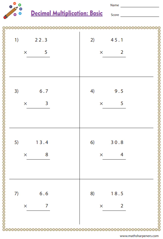 Decimal Multiplication Worksheets