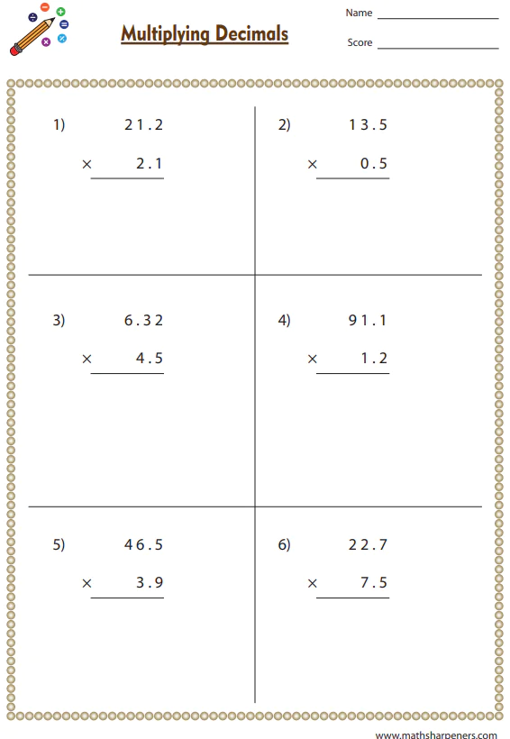 Decimal Multiplication Worksheets