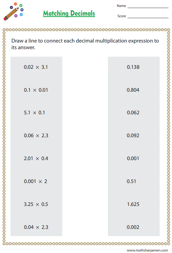 Decimal Multiplication Worksheets