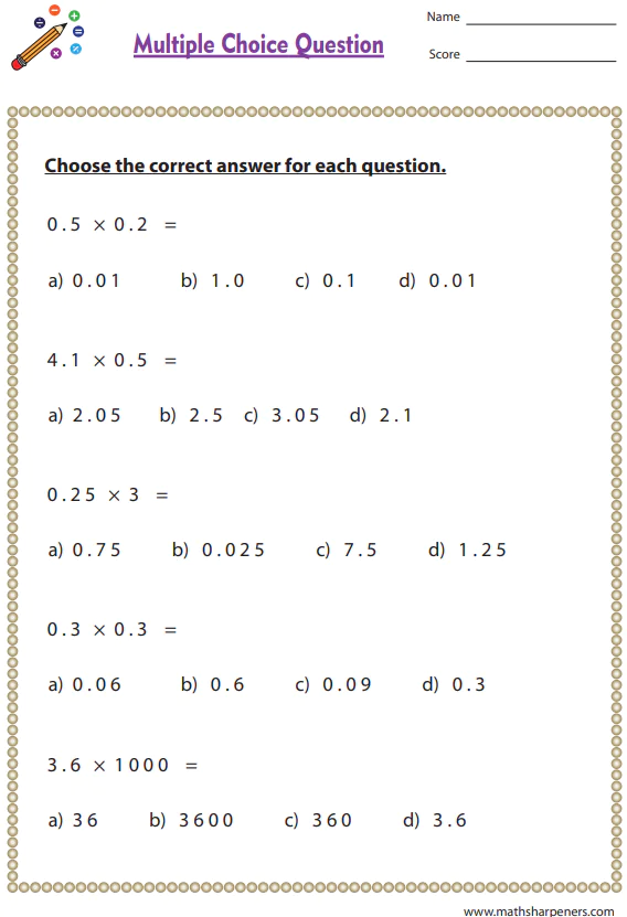 Decimal Multiplication Worksheets